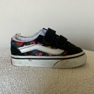 Vans Old Skool V Floral, Black Hook And Loop Close Sneakers Size 4 Toddler